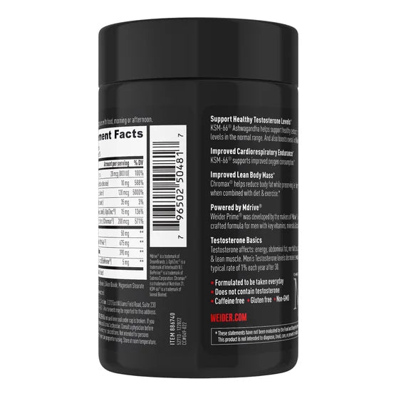 Weider Prime Testosterone Support, 120 Capsules