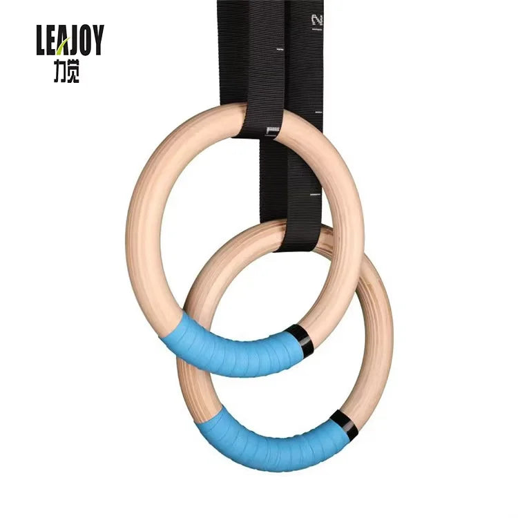 Birch Wood Gymnastics Rings Set with Scaled Straps