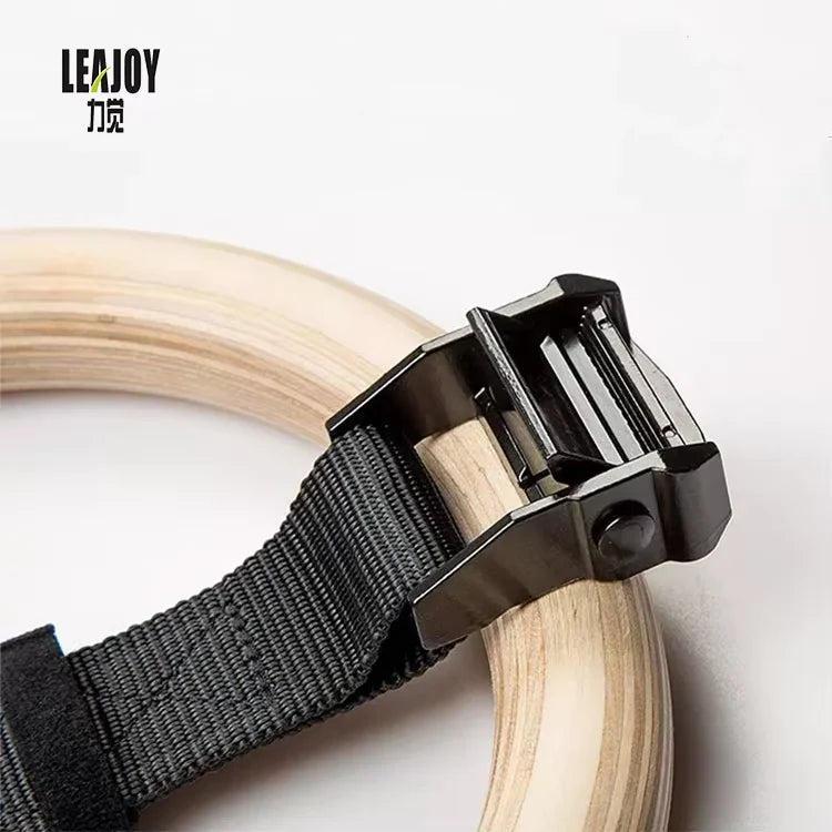 Birch Wood Gymnastics Rings Set with Scaled Straps