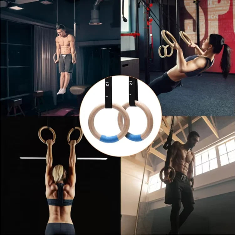 Birch Wood Gymnastics Rings Set with Scaled Straps