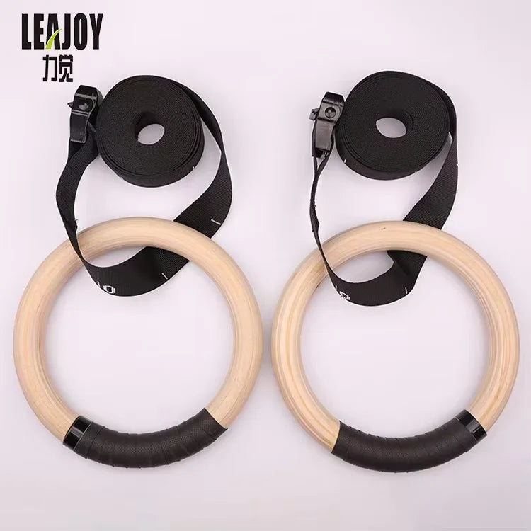 Birch Wood Gymnastics Rings Set with Scaled Straps