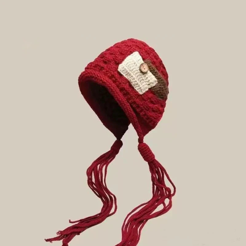 Winter Hat Warm Knit Beanie with Handmade Crocheted Tassel