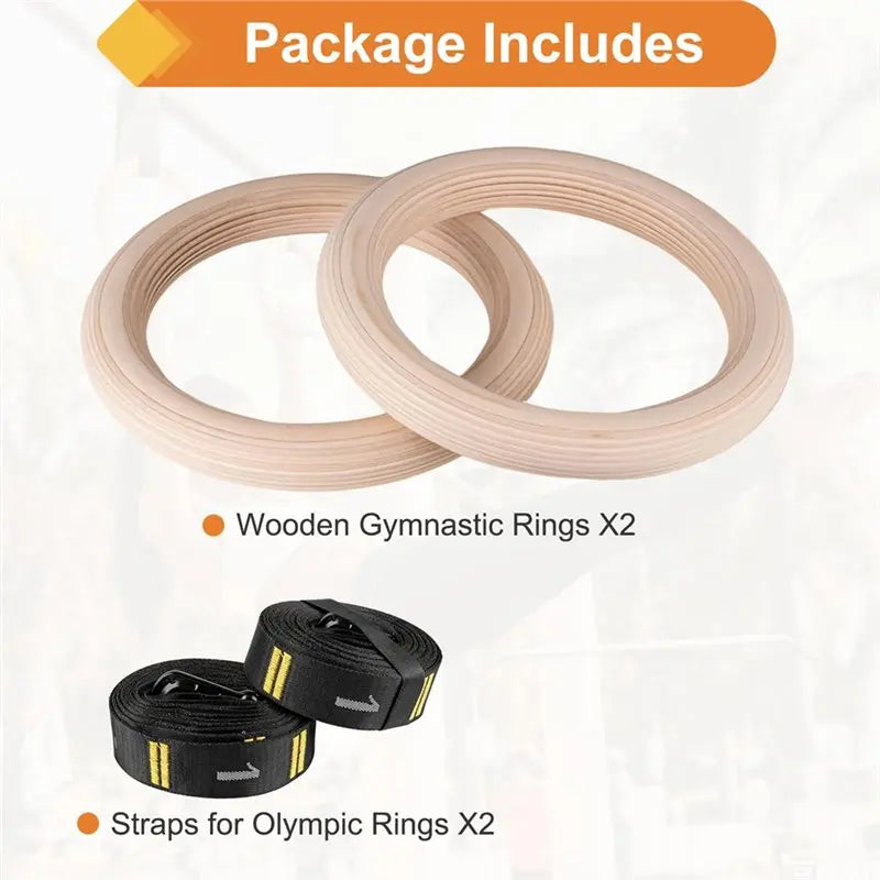 Wooden Gymnastic Rings with Numbered Straps