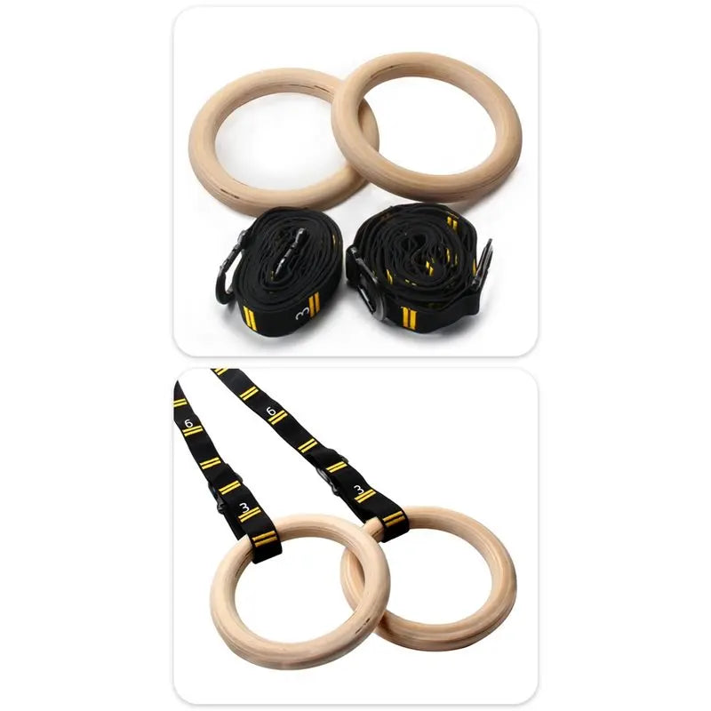 Wooden Gymnastic Rings with Numbered Straps