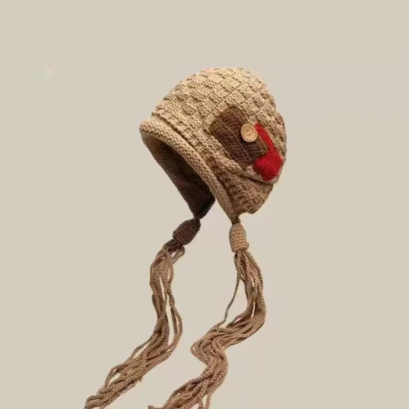 Winter Hat Warm Knit Beanie with Handmade Crocheted Tassel