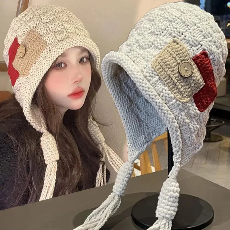 Winter Hat Warm Knit Beanie with Handmade Crocheted Tassel
