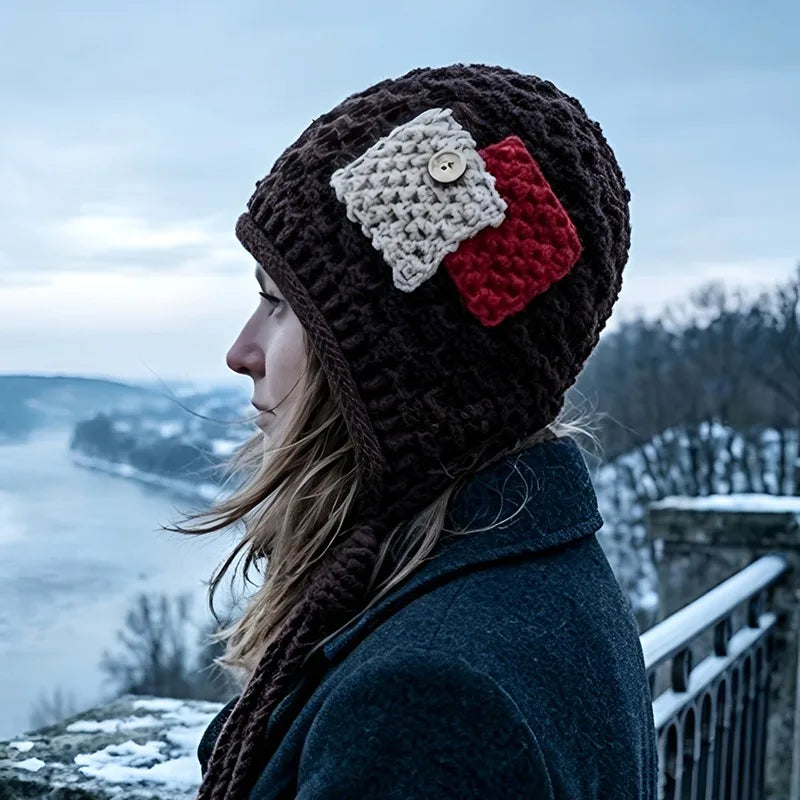 Winter Hat Warm Knit Beanie with Handmade Crocheted Tassel