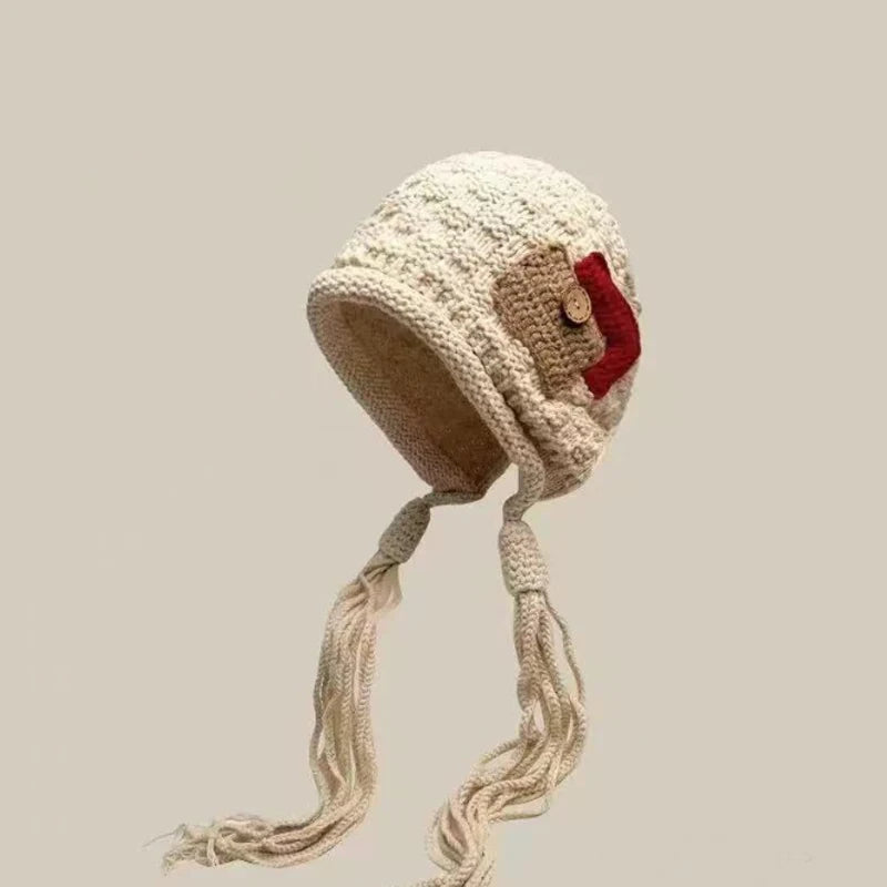 Winter Hat Warm Knit Beanie with Handmade Crocheted Tassel