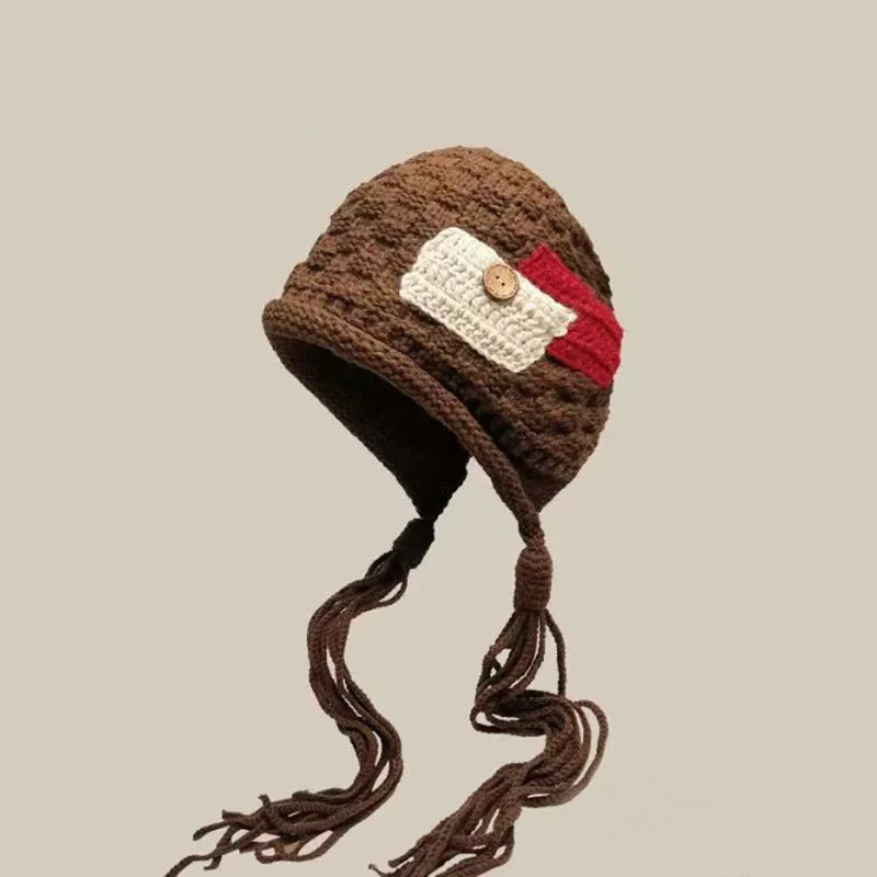 Winter Hat Warm Knit Beanie with Handmade Crocheted Tassel