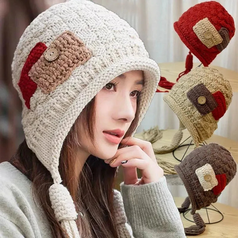 Winter Hat Warm Knit Beanie with Handmade Crocheted Tassel