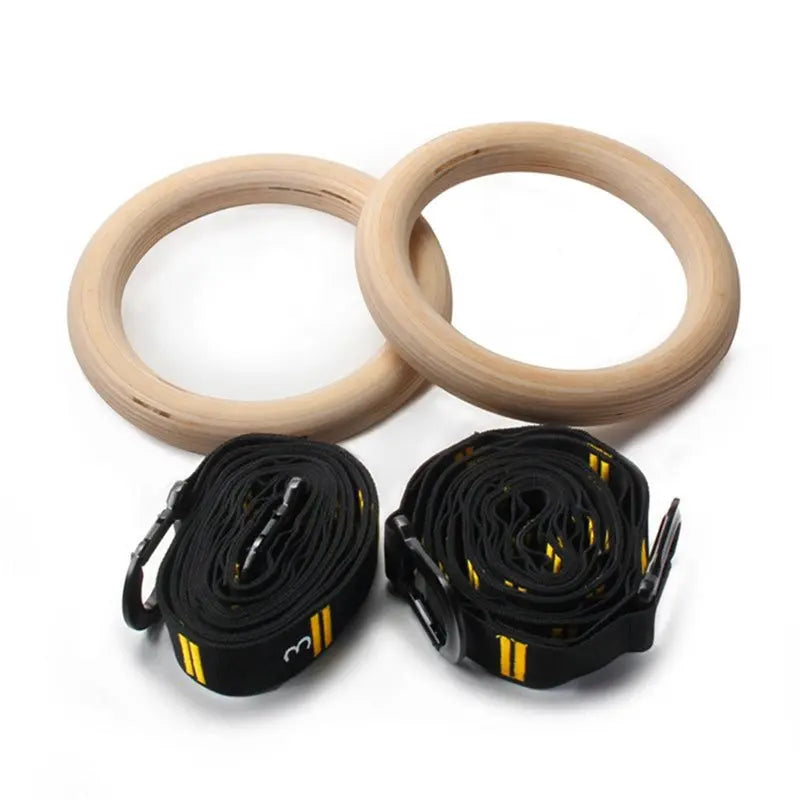 Wooden Gymnastic Rings with Numbered Straps
