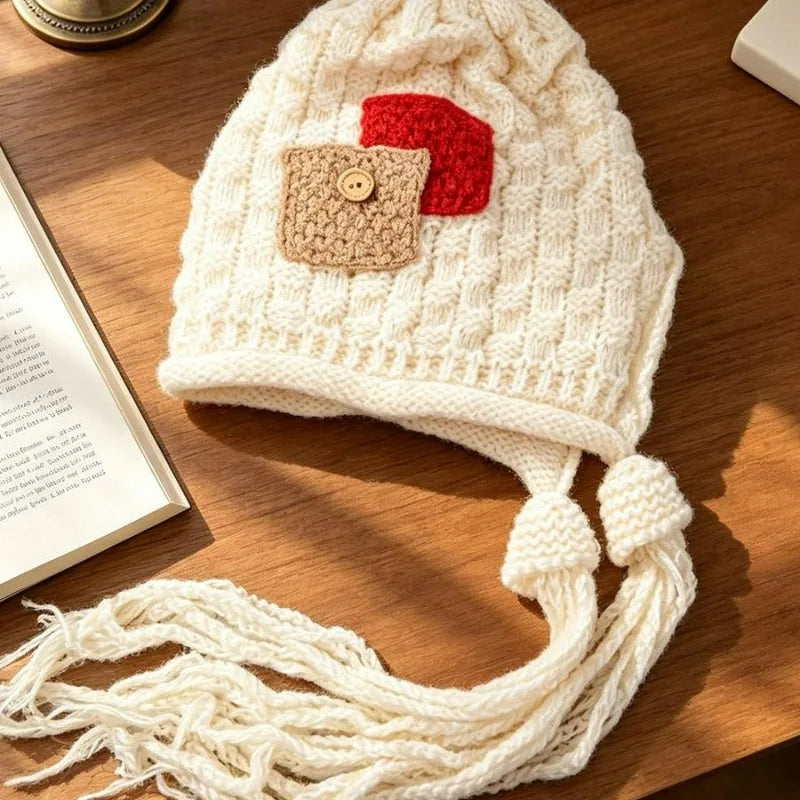 Winter Hat Warm Knit Beanie with Handmade Crocheted Tassel